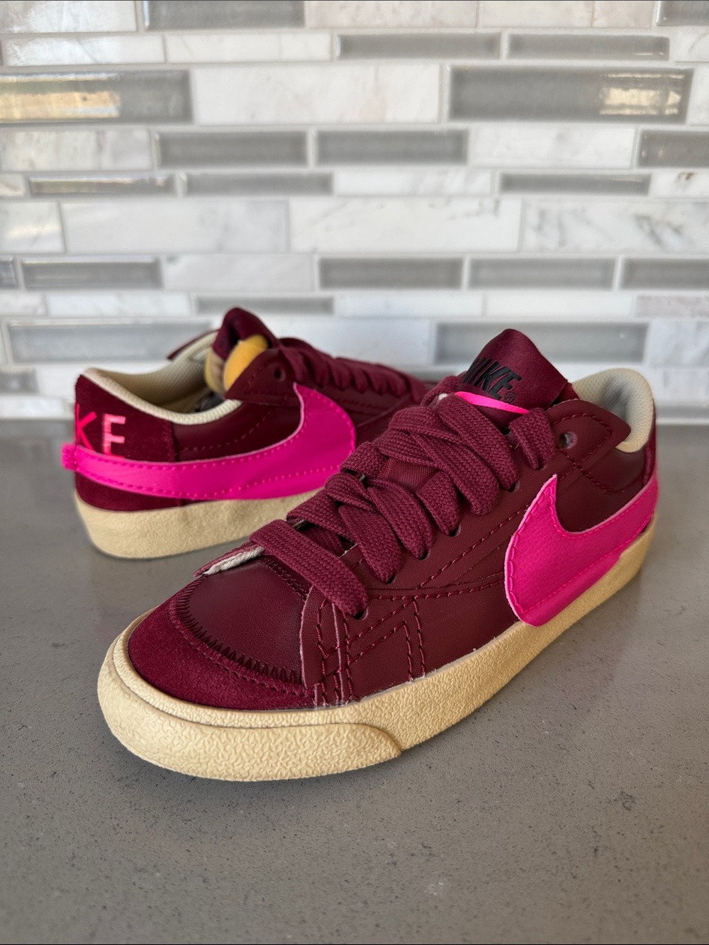 Nike Blazer Low Burgundy with Pink Swoosh